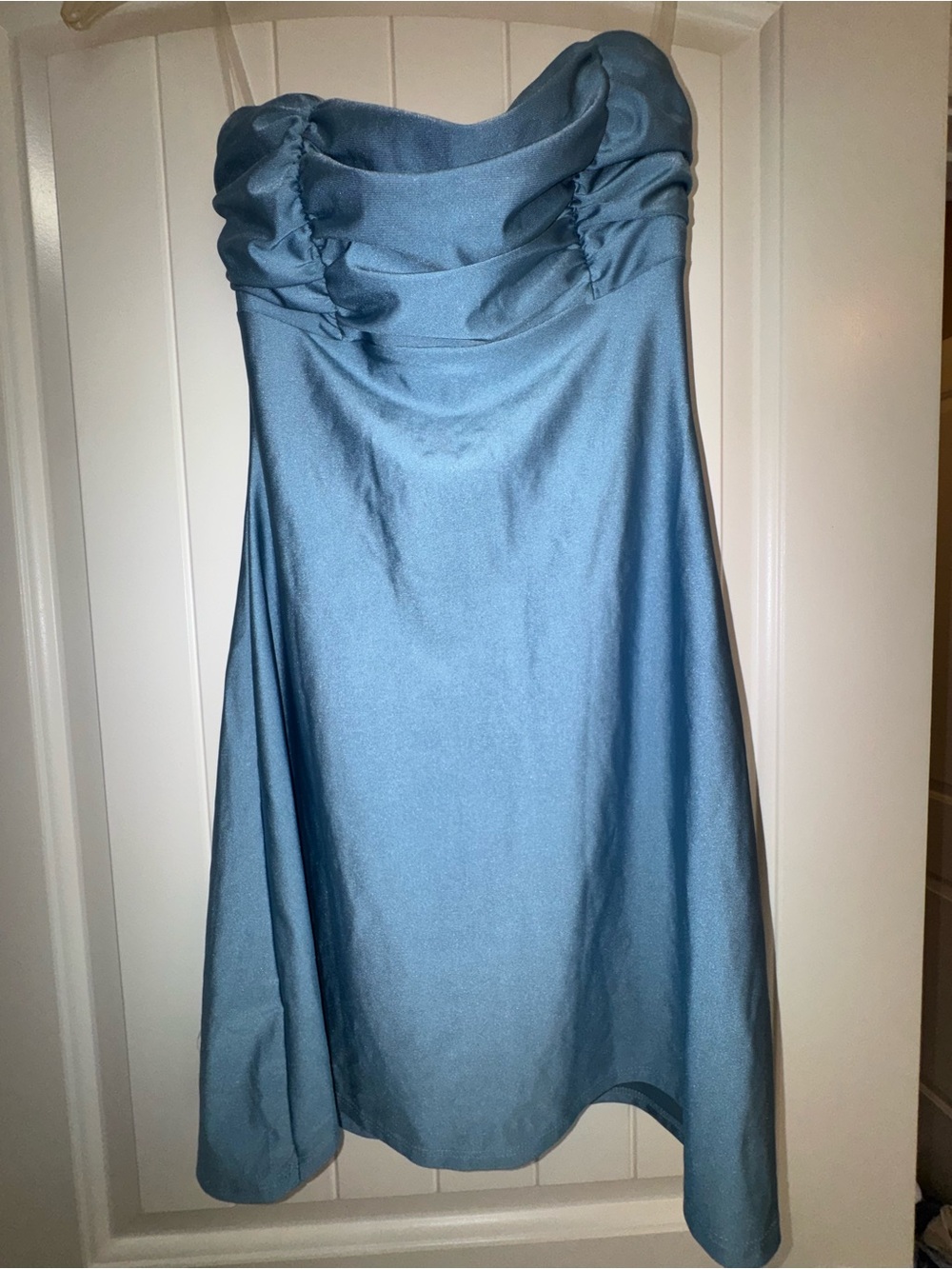Windsor Strapless Satin Dress in Blue